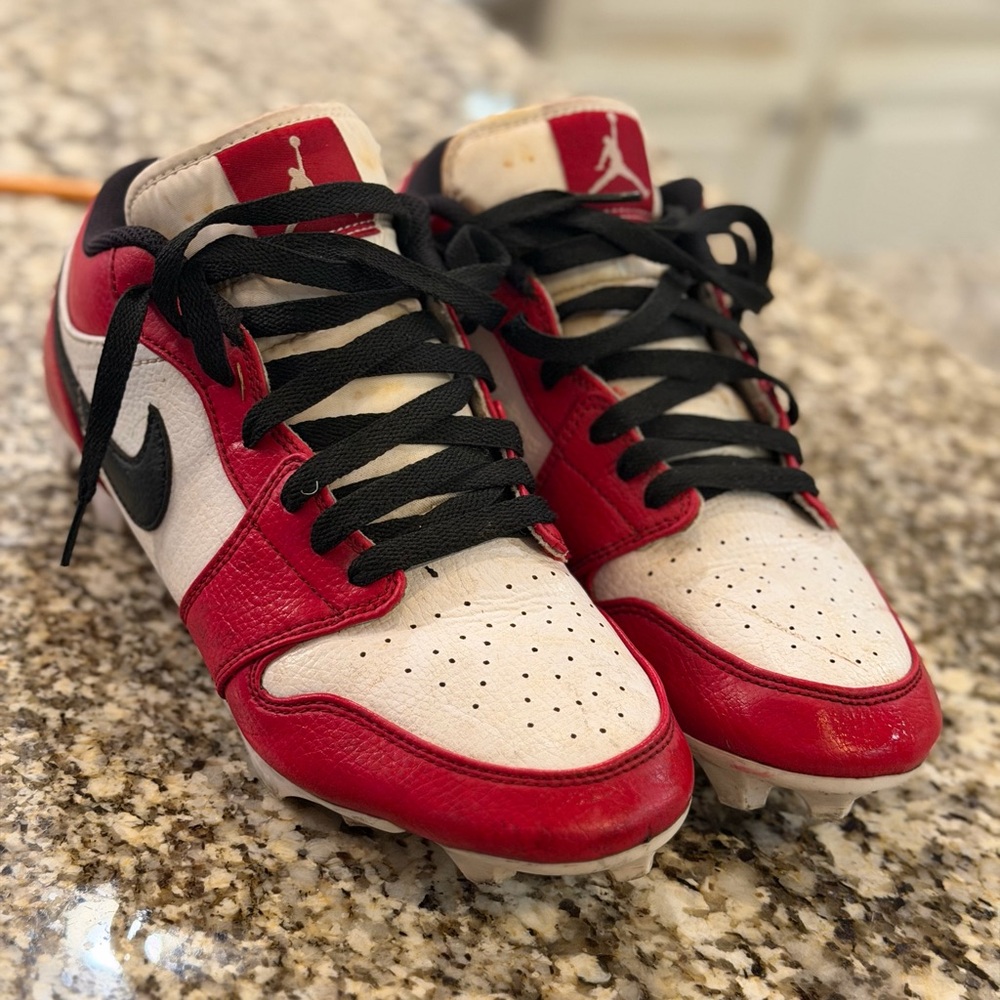 Jordan Nike Red and White Football Cleats